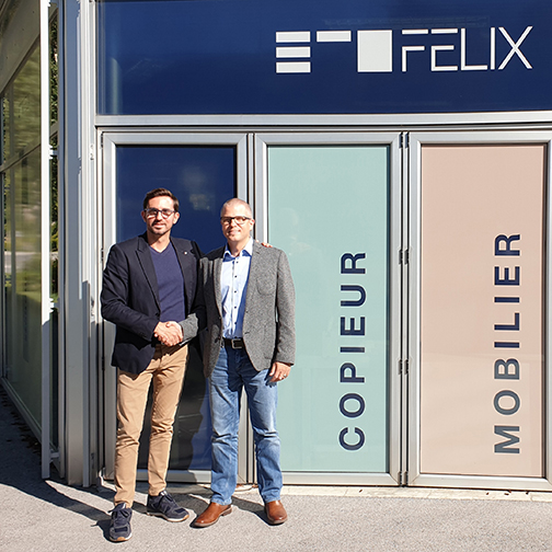 David Garcia, Geschäftsführer, FELIX Bureautique SA und Reto Pieren, Head of Indirect Channel,  Ricoh Schweiz AG (v.l.n.r.)