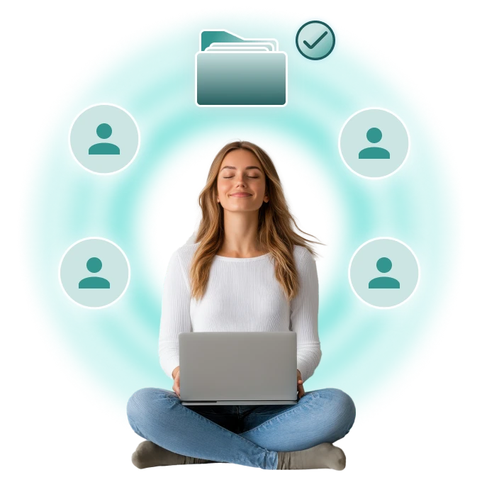 A relaxed HR recruiter automating candidate documentation, streamlining the hiring process.