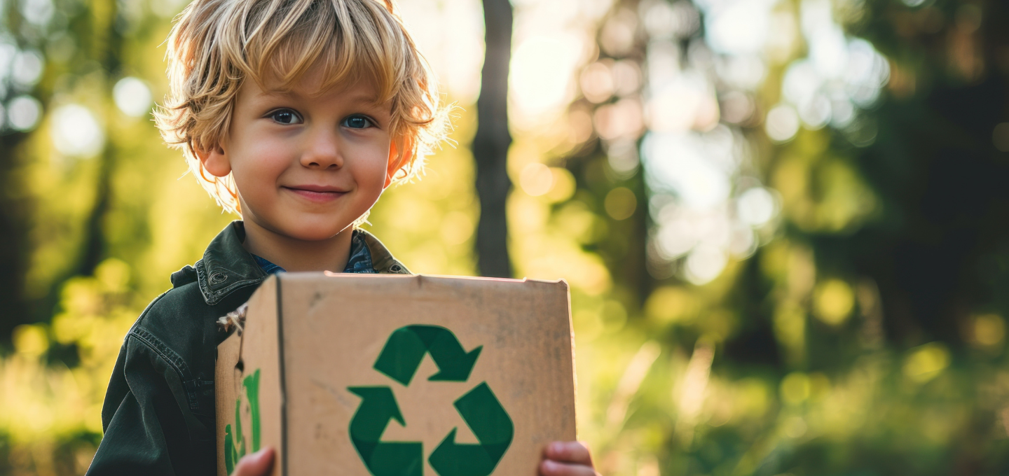 Little boy carrying a box