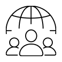 Icon showing a stylized human figure or person below a wide, curved shape (possibly representing a crown, thinking cap, or broad umbrella), symbolizing empowerment, expertise, or comprehensive support for a person or team.