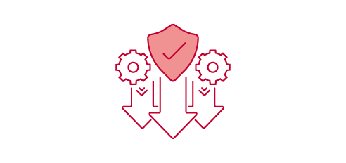 A red shield with arrows and a check mark