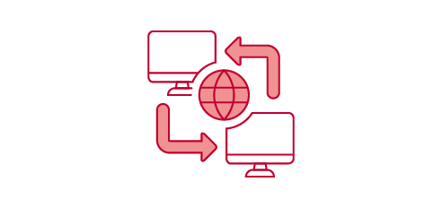 A computer screens with arrows around them